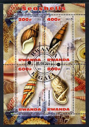 Rwanda 2013 Shells perf sheetlet containing 4 values fine cto used, stamps on marine life, stamps on shells