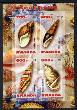 Rwanda 2013 Shells imperf sheetlet containing 4 values unmounted mint, stamps on , stamps on  stamps on marine life, stamps on  stamps on shells