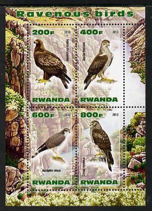 Rwanda 2013 Birds of Prey perf sheetlet containing 4 values unmounted mint, stamps on , stamps on  stamps on birds, stamps on  stamps on birds of prey, stamps on  stamps on 