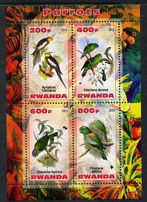 Rwanda 2013 Parrots perf sheetlet containing 4 values unmounted mint, stamps on birds, stamps on parrots