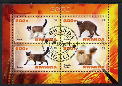 Rwanda 2013 Domestic Cats #1 perf sheetlet containing 4 values fine cto used, stamps on , stamps on  stamps on cats