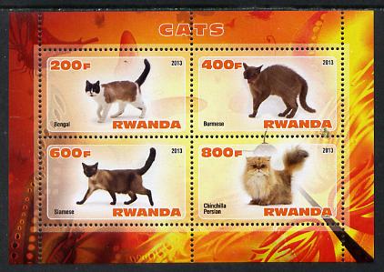 Rwanda 2013 Domestic Cats #1 perf sheetlet containing 4 values unmounted mint, stamps on cats