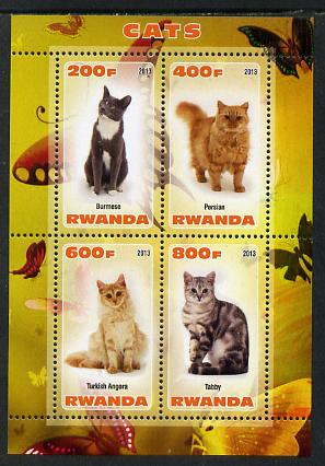 Rwanda 2013 Domestic Cats #2 perf sheetlet containing 4 values unmounted mint, stamps on cats
