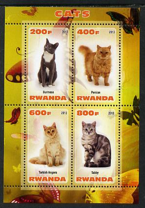 Rwanda 2013 Domestic Cats #2 perf sheetlet containing 4 values unmounted mint, stamps on , stamps on  stamps on cats