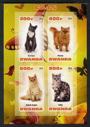 Rwanda 2013 Domestic Cats #2 imperf sheetlet containing 4 values unmounted mint, stamps on , stamps on  stamps on cats