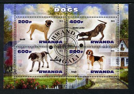 Rwanda 2013 Dogs #1 perf sheetlet containing 4 values fine cto used, stamps on , stamps on  stamps on dogs