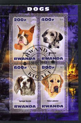 Rwanda 2013 Dogs #2 perf sheetlet containing 4 values fine cto used, stamps on , stamps on  stamps on dogs