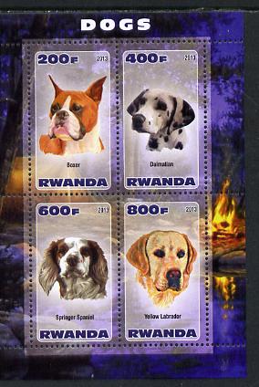 Rwanda 2013 Dogs #2 perf sheetlet containing 4 values unmounted mint, stamps on , stamps on  stamps on dogs