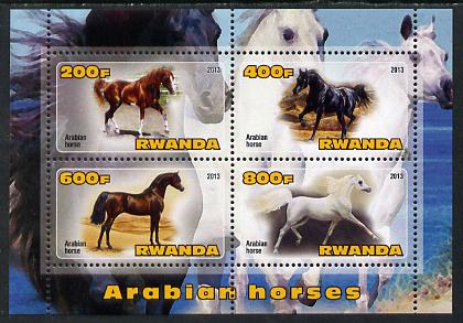 Rwanda 2013 Horses #2 perf sheetlet containing 4 values unmounted mint, stamps on , stamps on  stamps on horses