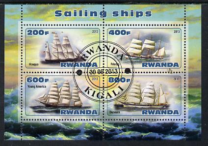 Rwanda 2013 Sailing Ships #1 perf sheetlet containing 4 values fine cto used, stamps on , stamps on  stamps on ships