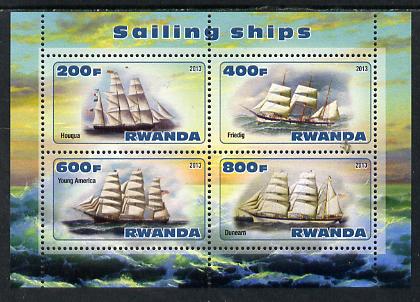Rwanda 2013 Sailing Ships #1 perf sheetlet containing 4 values unmounted mint, stamps on ships