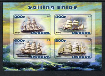 Rwanda 2013 Sailing Ships #1 imperf sheetlet containing 4 values unmounted mint, stamps on , stamps on  stamps on ships