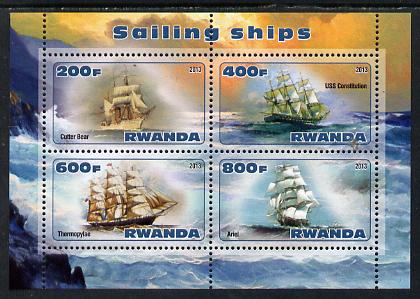 Rwanda 2013 Sailing Ships #2 perf sheetlet containing 4 values unmounted mint, stamps on , stamps on  stamps on ships