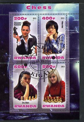 Rwanda 2013 Chess Players (Women) perf sheetlet containing 4 values fine cto used, stamps on chess, stamps on women