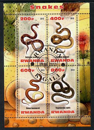 Rwanda 2013 Snakes perf sheetlet containing 4 values fine cto used, stamps on , stamps on  stamps on reptiles, stamps on  stamps on snakes