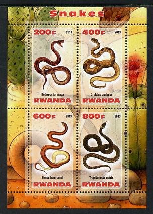 Rwanda 2013 Snakes perf sheetlet containing 4 values unmounted mint, stamps on , stamps on  stamps on reptiles, stamps on  stamps on snakes