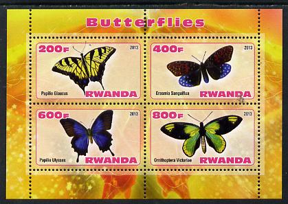 Rwanda 2013 Butterflies #2 perf sheetlet containing 4 values unmounted mint, stamps on butterflies