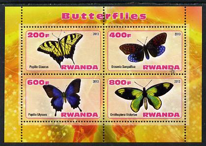 Rwanda 2013 Butterflies #2 perf sheetlet containing 4 values unmounted mint, stamps on , stamps on  stamps on butterflies