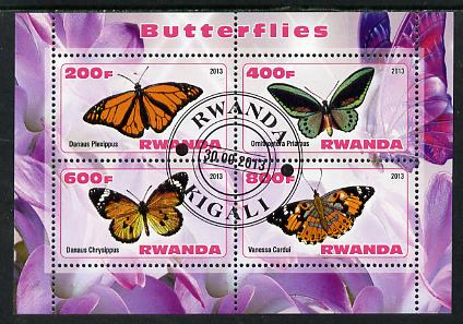 Rwanda 2013 Butterflies #3 perf sheetlet containing 4 values fine cto used, stamps on , stamps on  stamps on butterflies