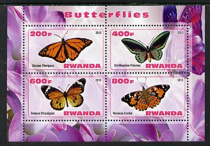 Rwanda 2013 Butterflies #3 perf sheetlet containing 4 values unmounted mint, stamps on , stamps on  stamps on butterflies