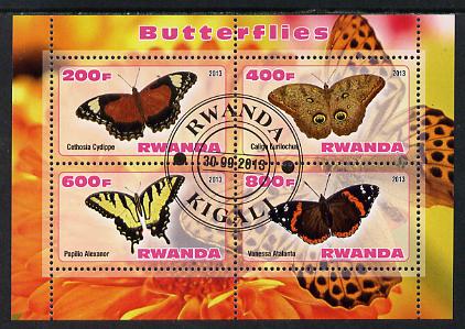 Rwanda 2013 Butterflies #4 perf sheetlet containing 4 values fine cto used, stamps on , stamps on  stamps on butterflies