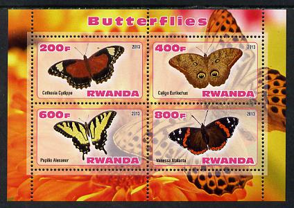 Rwanda 2013 Butterflies #4 perf sheetlet containing 4 values unmounted mint, stamps on , stamps on  stamps on butterflies