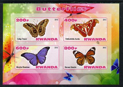 Rwanda 2013 Butterflies #5 imperf sheetlet containing 4 values unmounted mint, stamps on butterflies