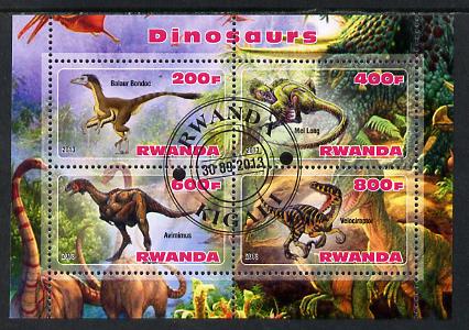 Rwanda 2013 Dinosaurs #1 perf sheetlet containing 4 values fine cto used, stamps on , stamps on  stamps on dinosaurs