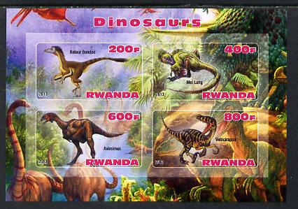 Rwanda 2013 Dinosaurs #1 imperf sheetlet containing 4 values unmounted mint, stamps on dinosaurs