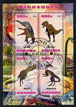 Rwanda 2013 Dinosaurs #2 perf sheetlet containing 4 values fine cto used, stamps on , stamps on  stamps on dinosaurs