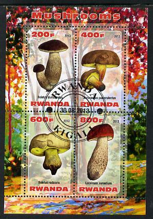Rwanda 2013 Fungi #1 perf sheetlet containing 4 values fine cto used, stamps on fungi