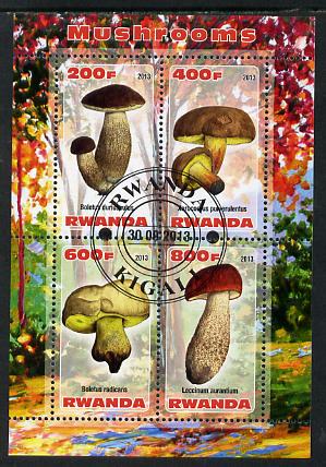 Rwanda 2013 Fungi #1 perf sheetlet containing 4 values fine cto used, stamps on , stamps on  stamps on fungi