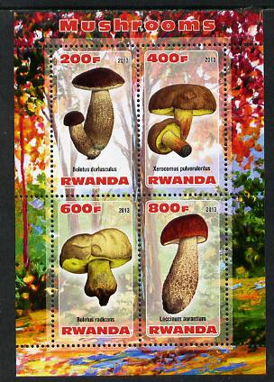 Rwanda 2013 Fungi #1 perf sheetlet containing 4 values unmounted mint, stamps on fungi