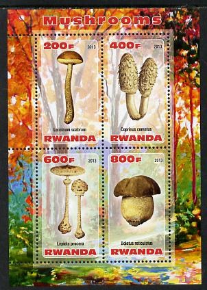 Rwanda 2013 Fungi #3 perf sheetlet containing 4 values unmounted mint, stamps on , stamps on  stamps on fungi