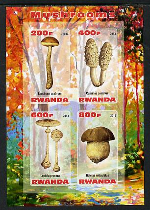 Rwanda 2013 Fungi #3 imperf sheetlet containing 4 values unmounted mint, stamps on fungi