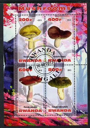 Rwanda 2013 Fungi #4 perf sheetlet containing 4 values fine cto used, stamps on , stamps on  stamps on fungi