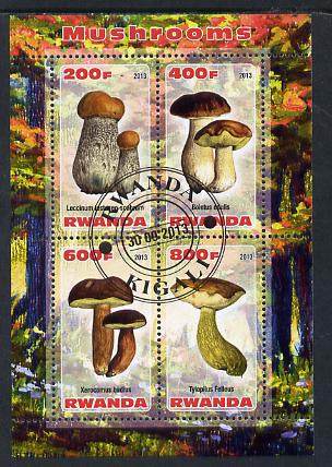 Rwanda 2013 Fungi #5 perf sheetlet containing 4 values fine cto used, stamps on , stamps on  stamps on fungi