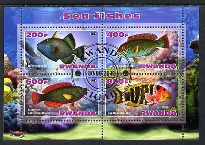 Rwanda 2013 Sea Fish #1 perf sheetlet containing 4 values fine cto used, stamps on , stamps on  stamps on marine life, stamps on  stamps on fish