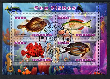 Rwanda 2013 Sea Fish #2 perf sheetlet containing 4 values fine cto used, stamps on , stamps on  stamps on marine life, stamps on  stamps on fish