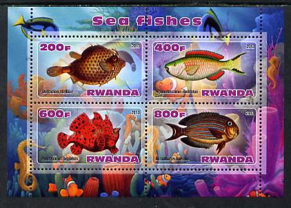 Rwanda 2013 Sea Fish #2 perf sheetlet containing 4 values unmounted mint, stamps on , stamps on  stamps on marine life, stamps on  stamps on fish