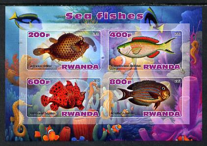 Rwanda 2013 Sea Fish #2 imperf sheetlet containing 4 values unmounted mint, stamps on marine life, stamps on fish