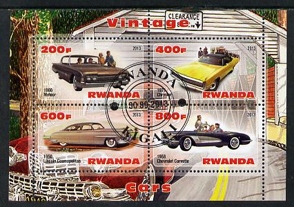 Rwanda 2013 Vintage Cars #1 perf sheetlet containing 4 values fine cto used, stamps on cars