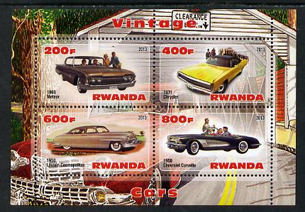 Rwanda 2013 Vintage Cars #1 perf sheetlet containing 4 values unmounted mint, stamps on , stamps on  stamps on cars