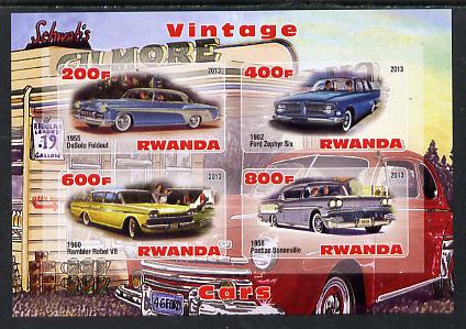 Rwanda 2013 Vintage Cars #3 imperf sheetlet containing 4 values unmounted mint, stamps on , stamps on  stamps on cars