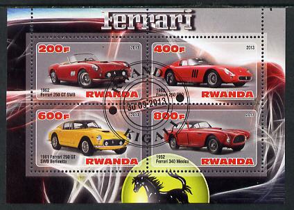 Rwanda 2013 Ferrari Cars #2 perf sheetlet containing 4 values fine cto used, stamps on , stamps on  stamps on cars, stamps on  stamps on ferrari