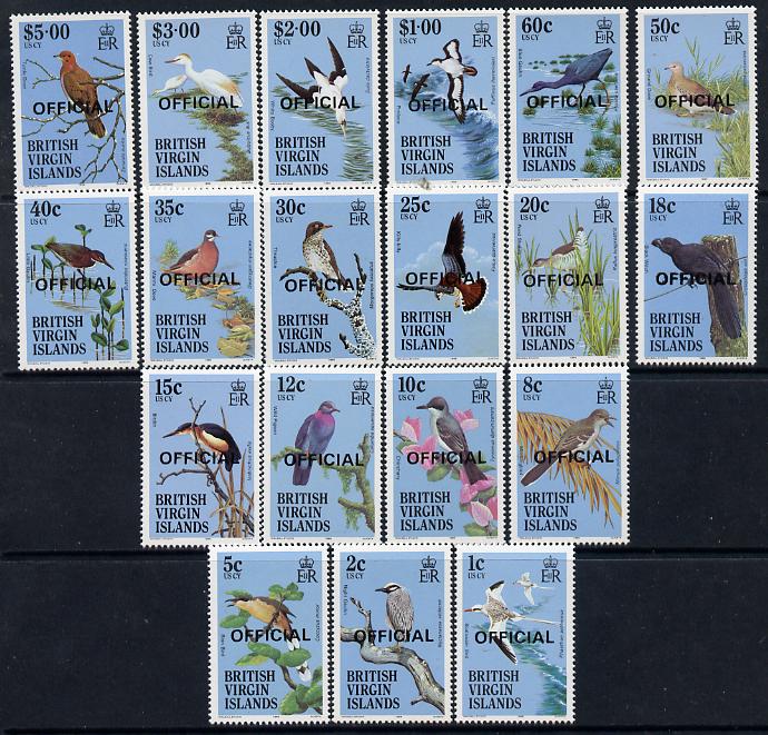 British Virgin Islands 1986 Birds definitive set complete 19 values overprinted OFFICIAL unmounted mint SG O16-34, stamps on birds