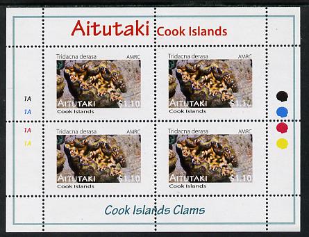Cook Islands - Aitutaki 2013 Clams #5 perf sheetlet containing 4 x $1.10 values unmounted mint , stamps on marine life, stamps on shells, stamps on clams