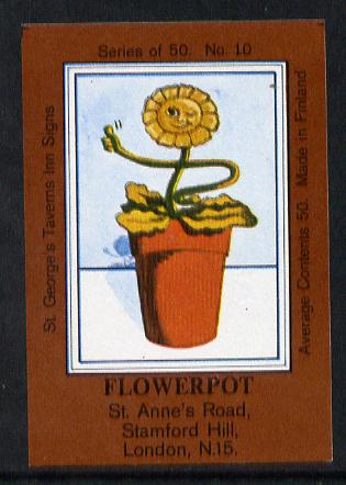 Match Box Labels - Flower Pot (No.10 from a series of 50 Pub signs) dark brown background, very fine unused condition (St Georges Taverns), stamps on flowers