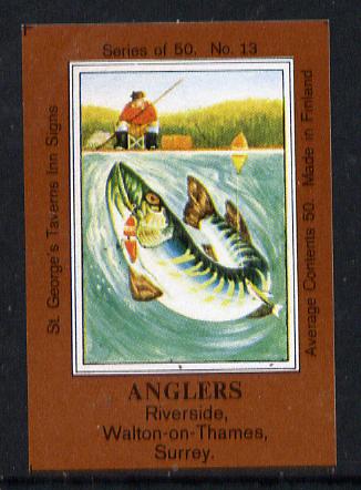 Match Box Labels - Anglers (No.13 from a series of 50 Pub signs) dark brown background, very fine unused condition (St George's Taverns), stamps on fishing