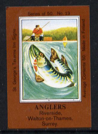 Match Box Labels - Anglers (No.13 from a series of 50 Pub signs) dark brown background, very fine unused condition (St George's Taverns), stamps on , stamps on  stamps on fishing